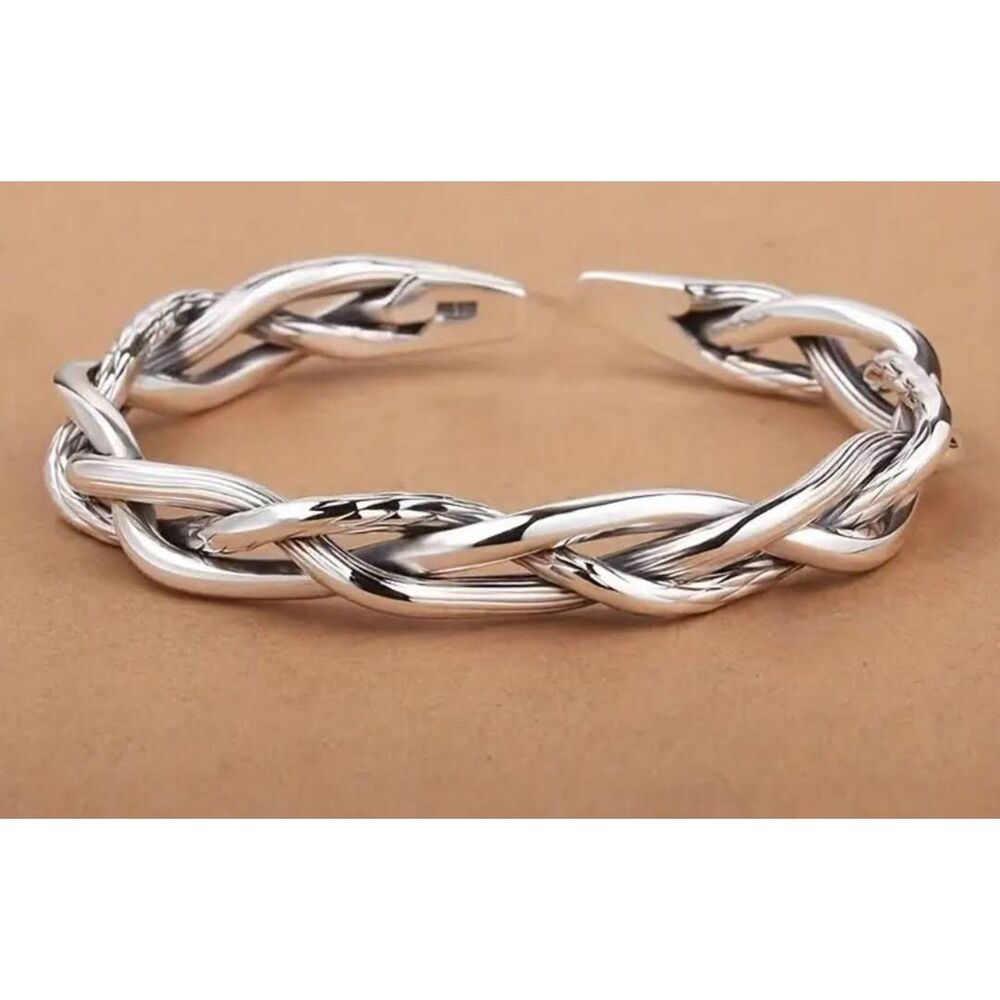 Triple Strand Braided Stainless Steel Bracelet Bangle Open Adjustable Cuff